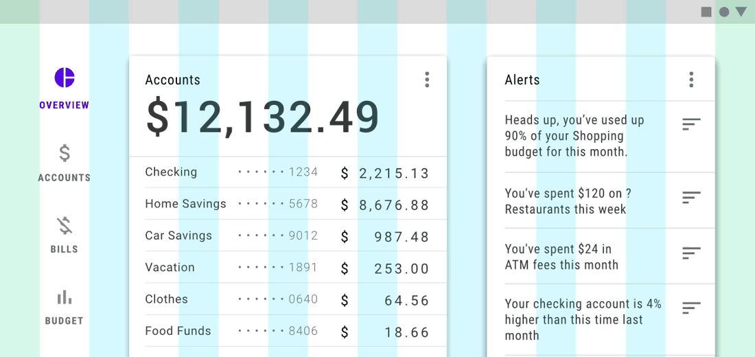 Financial app example with margins and gutters
