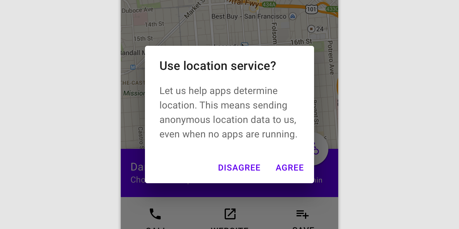An example dialog showing two text buttons “Disagree” and “Agree” side by side