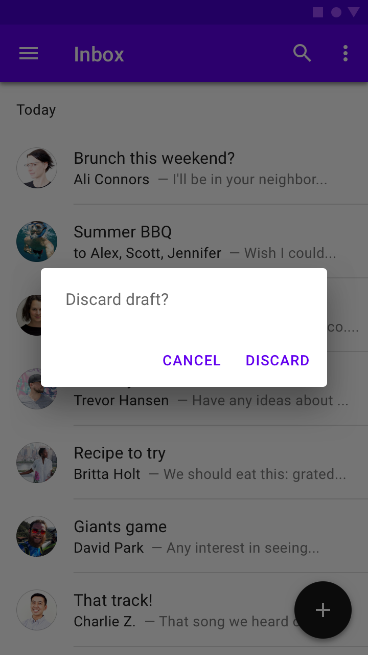Example dialog with clear action choices shown “Cancel” and “Discard”