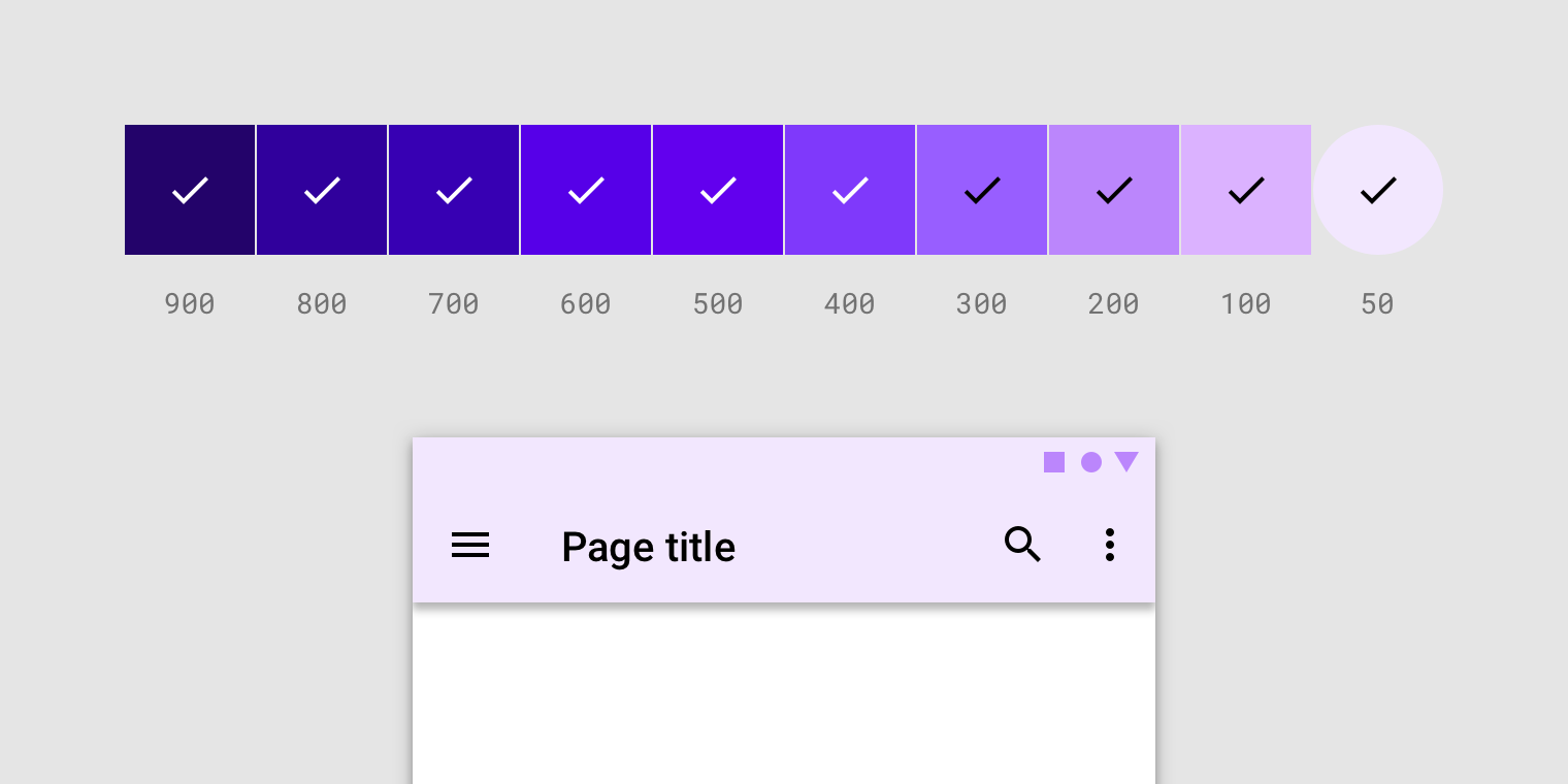 Diagram of text color choices that maintain legibility against a background color palette, with an app screen showing one combination