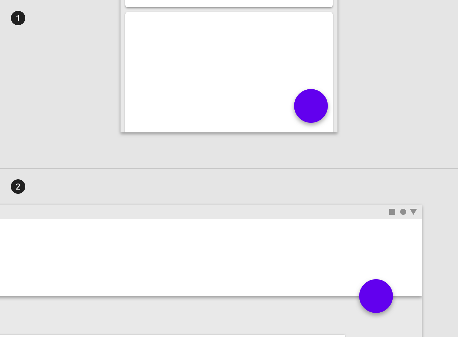 A floating action button (FAB) on small and large screens