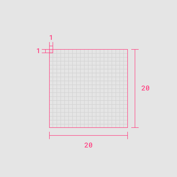 20 dp by 20 dp dense icon grid scaled to 1000% size