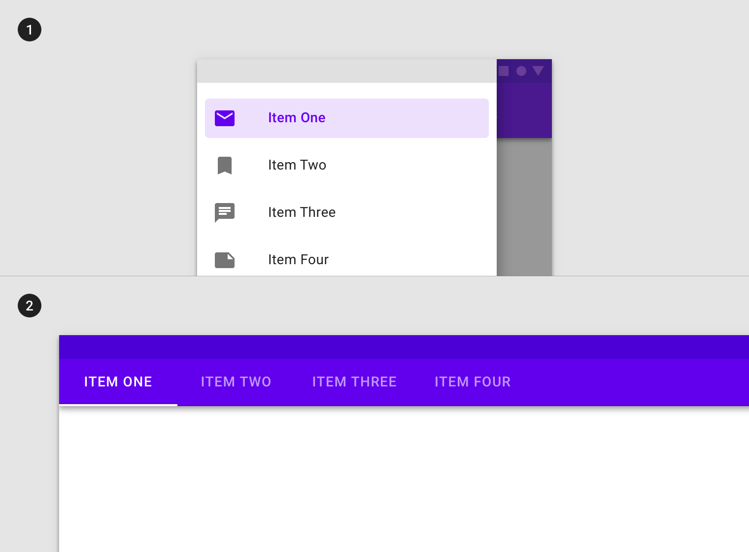 Side navigation on small screen, tabs on larger screen