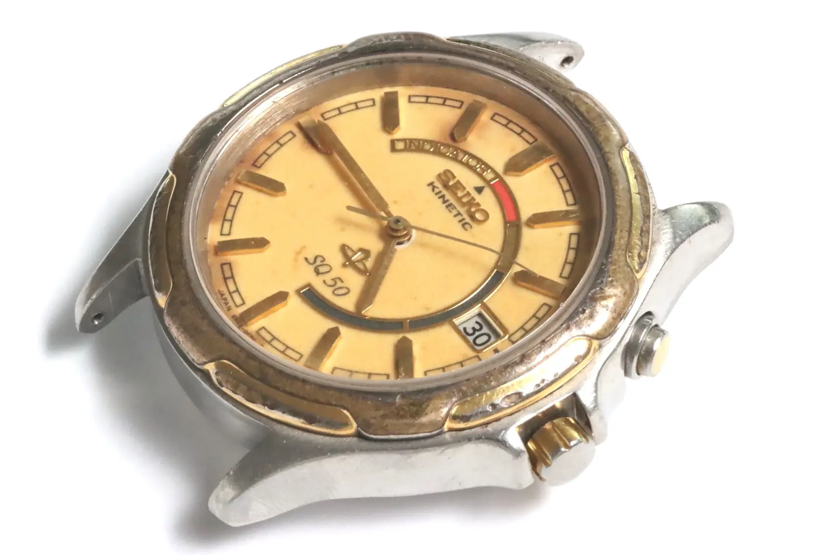Seiko 5M42-0C40 defective kinetic watch with corrosion