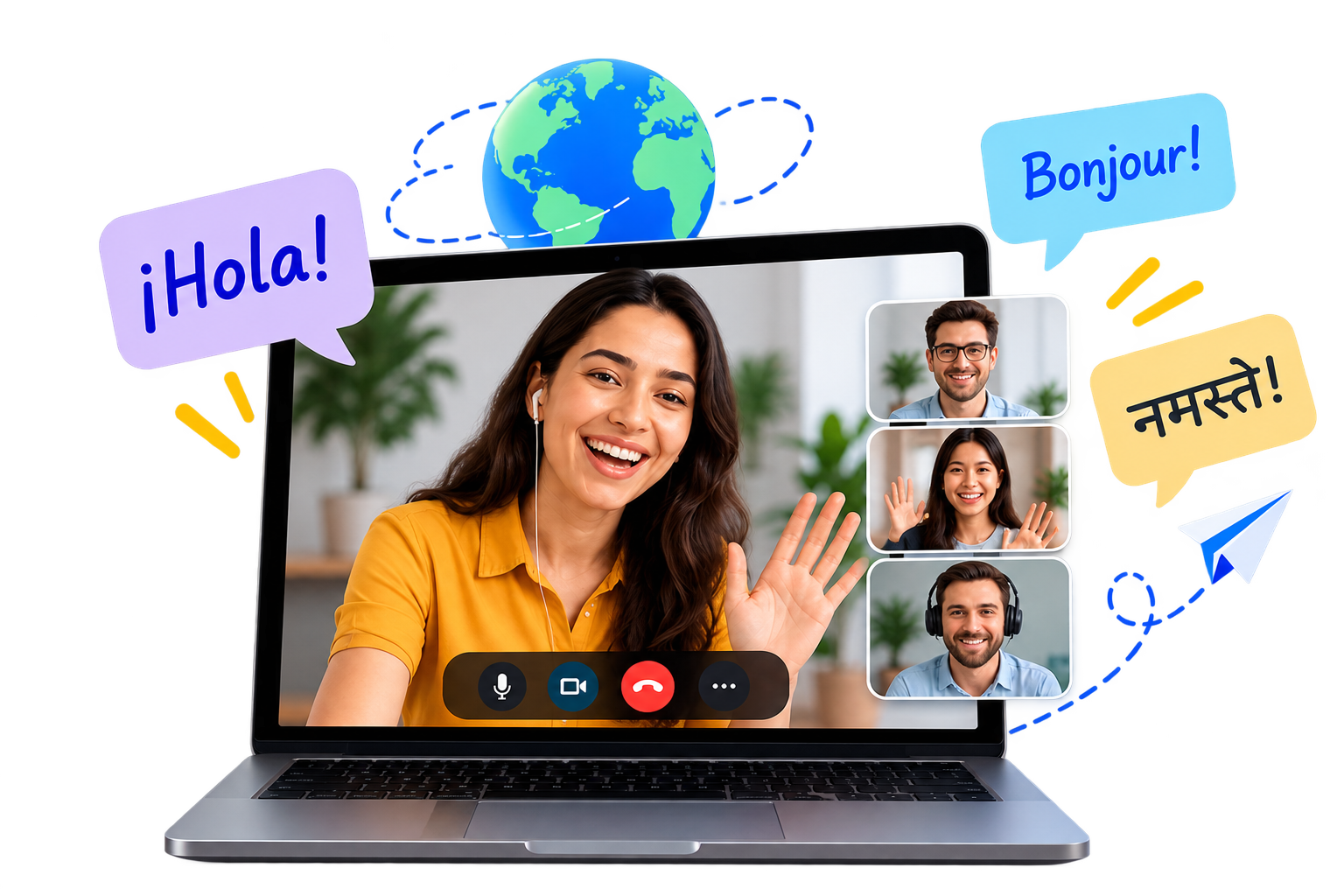 A tutor and learners connected in a global virtual classroom