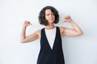 woman pointing to self dependable strength woman pointing to self dependable strength