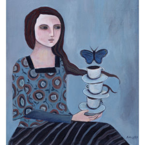 Painting of woman and cups