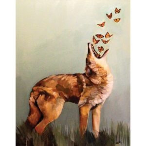 Illustration of coyote with butterflies flying from mouth