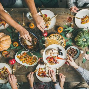 Top view of festive Thanksgiving Day table