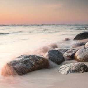 Misty beach scene