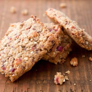 Granola bar on wood surface