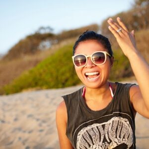 Smiling woman on beach in Costa Rica