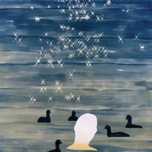 painting of person's head and ducks and stars