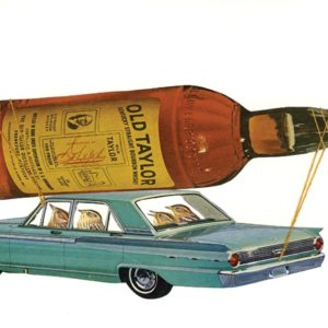 Illustration of liquor bottle on top of car