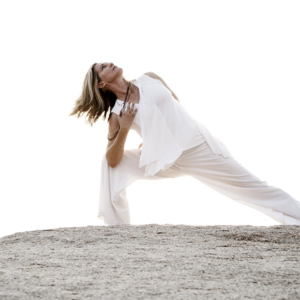 Laura Plumb in yoga pose