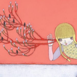 Illustration of girl listening to birds