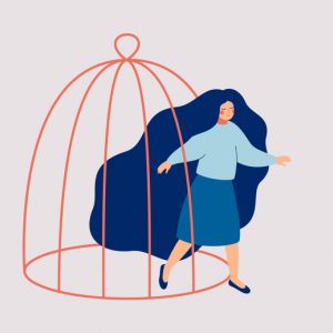 illustration of Woman freeing herself from the cage of living with chronic illness