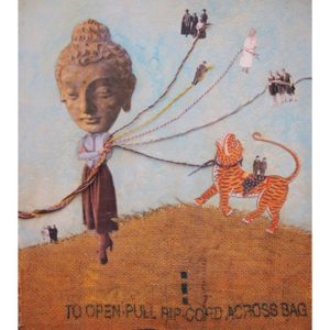 Mixed media illustration including buddha and tiger