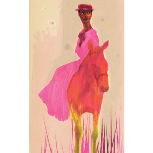 illustration of women in pink on a pink horse