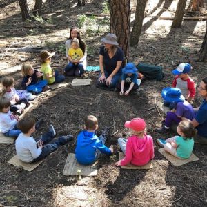 SOL Forest School circle of treeschoolers and teachers