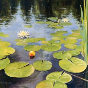 Painting of lily pads and bobber