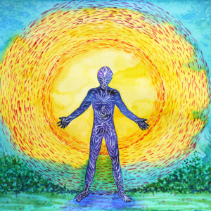 painting of man and energy field