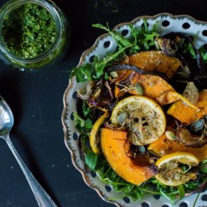 Pumpkin salad with sea spaghetti