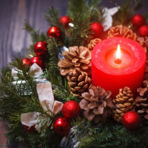 Winter solstice wreath with candle