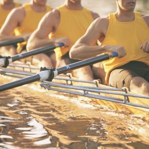 Crew team rowing together