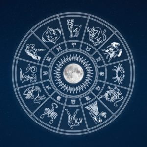 Zodiac sign illustration circling moon