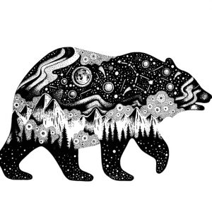 Illustration of animal sign bear with the night sky inside it