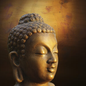 A closeup of a statue of Buddha