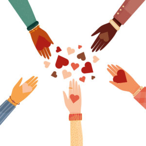 Modern vector illustration of diverse Hands with a heart symbol