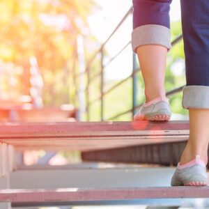 Woman walks on trail