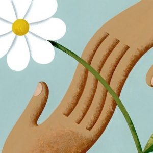 hands reaching for flower illustration In defense of kindness Bruce Reyes-Chow