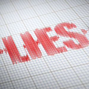 Concept of lies, lying partner. Lie detector with text.