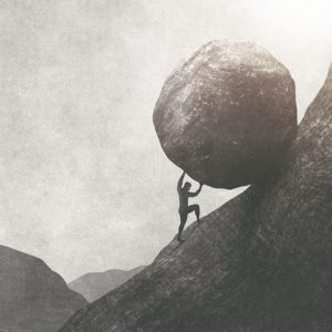 man pushing boulder up mountain original sin