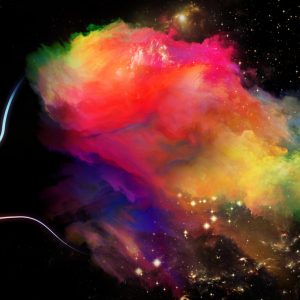 Menopause symptoms face with explosions of colorful powder abstract