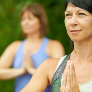 Women practicing yoga