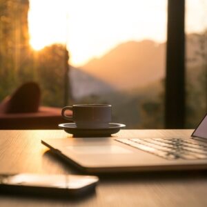 Computer in morning light