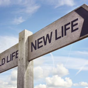 Old Life / New Life sign: New life concept for fresh start, new year resolution, dieting and healthy lifestyle.