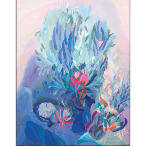 Abstract painting of woman in bushes