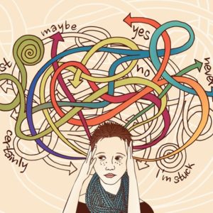 illustration of woman and her thoughts