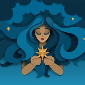 vector of woman holding star supplements for sleep