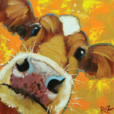 Close up painting of a cow