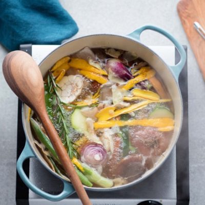 Pot of vegetables simmering on stove