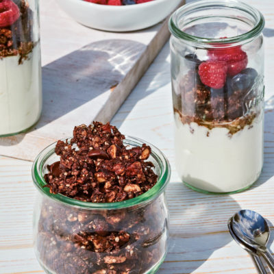 Double chocolate granola parfait