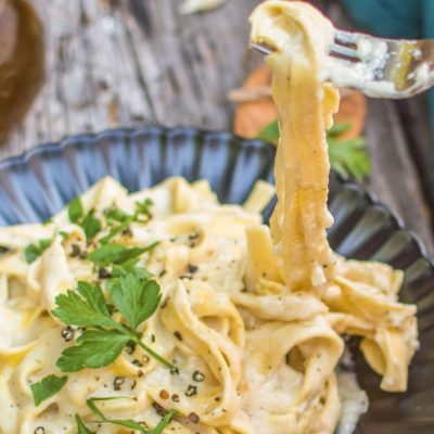 Delicious vegan fettucine alfredo.