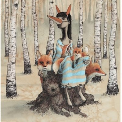 illustration by Graham Franciose of girl and foxes in wood