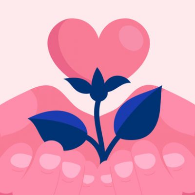 vector of hands holding heart plant fierce self-compassion